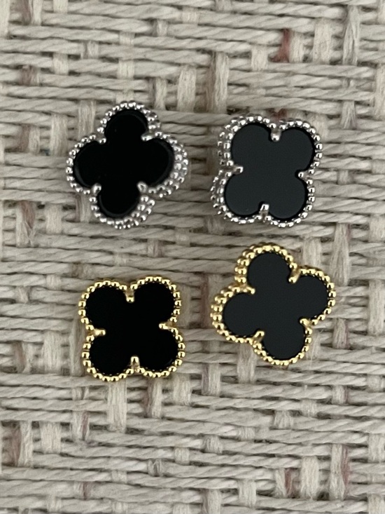 Jewelry - Black Clover Motif Stud Earrings - Gold & Silver Trim OR White w/Gold…VC